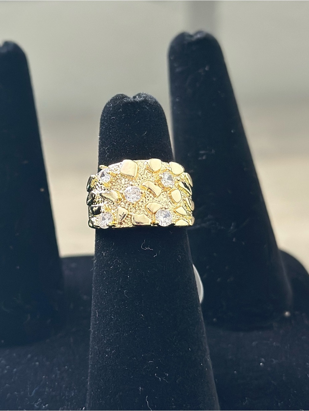 Gold Textured Pavé Crystal Wide Band Ring